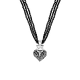 Black Spinel Necklace with Large 3D Black Pave CZ Crowned Heart - Danielle B.