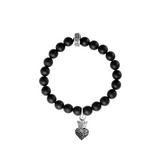 Onyx Bead Bracelet with Pave Black CZ Baby Crowned Heart - Danielle B.
