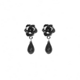 Magnolia Stud Earrings with Black Spinel Tear Drop - Danielle B.