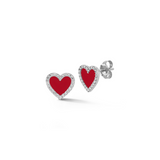 Red Enamel and Diamond Heart Stud Earrings