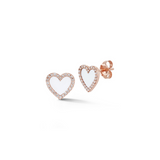 White Enamel and Diamond Heart Stud Earrings