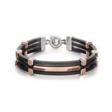 Rose Gold, Stainless Steel and Rubber Bracelet with White and Black Diamonds