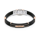 Rose Gold, Stainless Steel and Rubber Bracelet with White and Black Diamonds