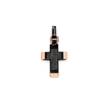 Rose Gold and Stainless Steel Cross Pendant with Black Diamonds