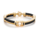 Gold and Rubber Bracelet with White and Black Diamonds