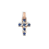 White and Rose Gold Cross Pendant with Blue Sapphires