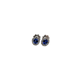 Oval Stud Earrings with Diamonds and Sapphire