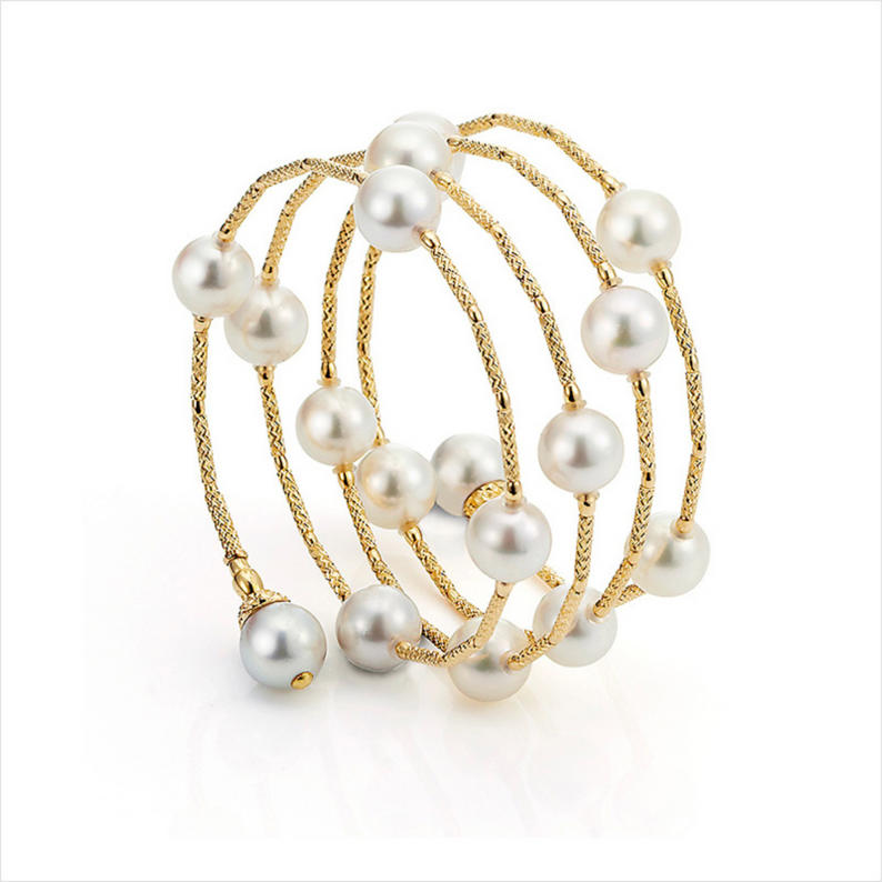 Akoya Pearl and Gold Multi-Row Wrap Bracelet