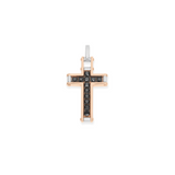 White and Rose Gold Cross Pendant with Black Diamonds