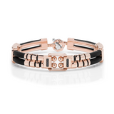 Rose Gold and Rubber Bracelet with Black and White Diamonds