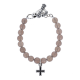 8mm Grey Agate Bracelet with Cross Charm