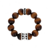 16mm Round Tiger Eye Queen Bead Bracelet with Spike and Logo Bead