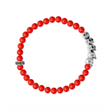 6mm Red Coral Bead Bracelet with Skull Bridge