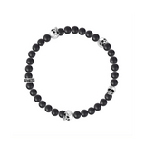 6mm Onyx Bead Bracelet with 4 Skulls