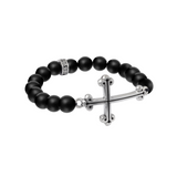 10mm Black Onyx Bracelet with Traditional Cross