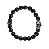 10mm Onyx Bead Bracelet with Day of the Dead Skull