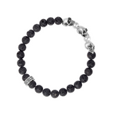 8mm Lava Rock Bead Bracelet with 3 Skulls and 2 Silver Beads