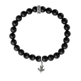 Onyx Bead Bracelet with Fleur De Lis