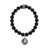Onyx Bracelet with Personalized Silver Letter Charm