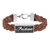 Braided Leather Bracelet with Silver Indian Script Logo