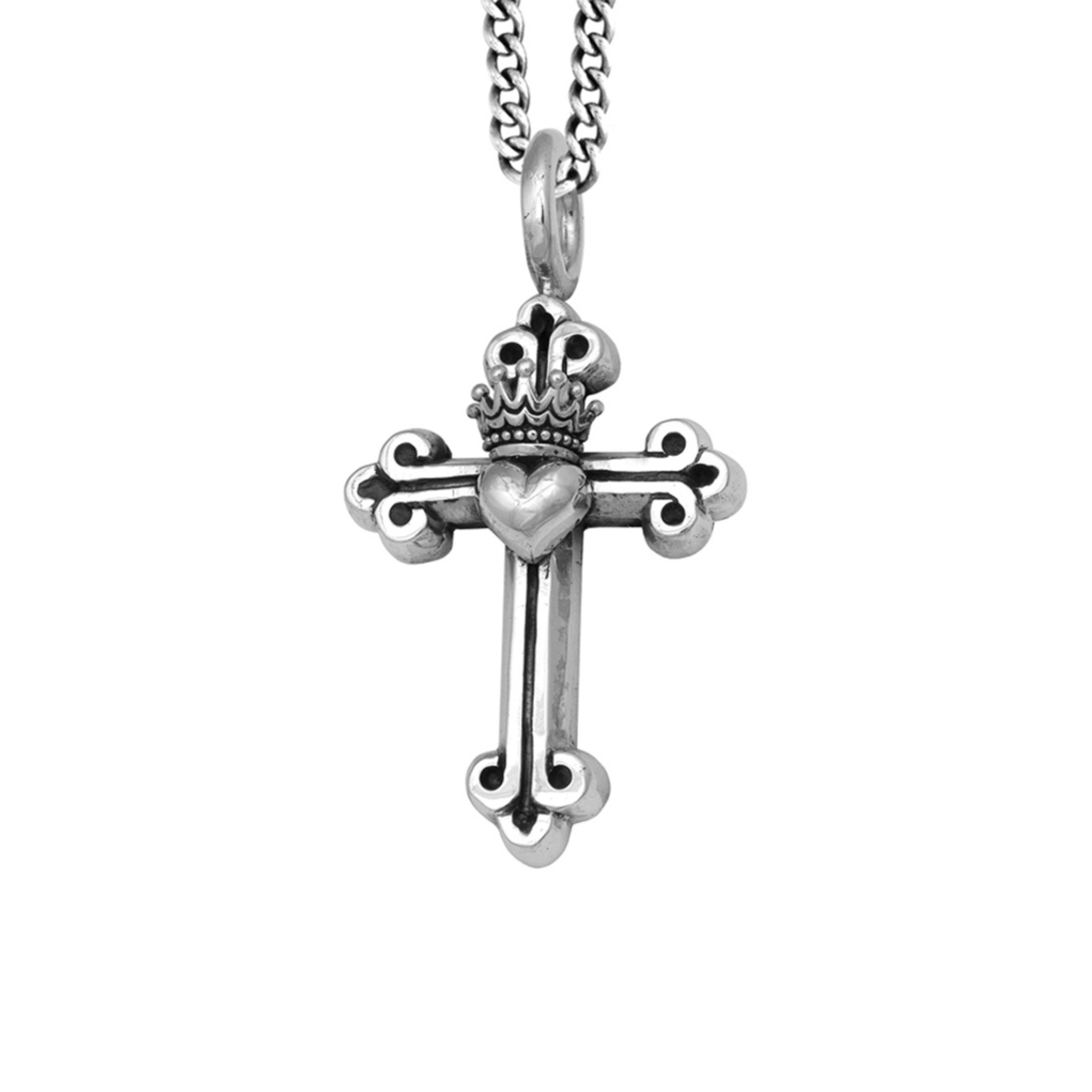 Traditional Cross with Crowned Heart Pendant