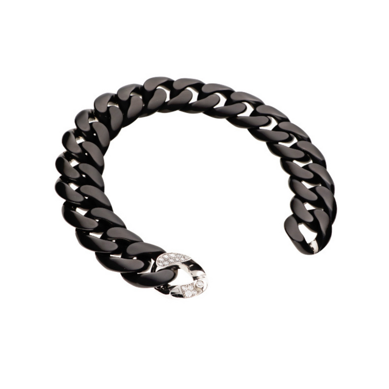 Ceramic Curb Link Bracelet with White Gold and Diamonds