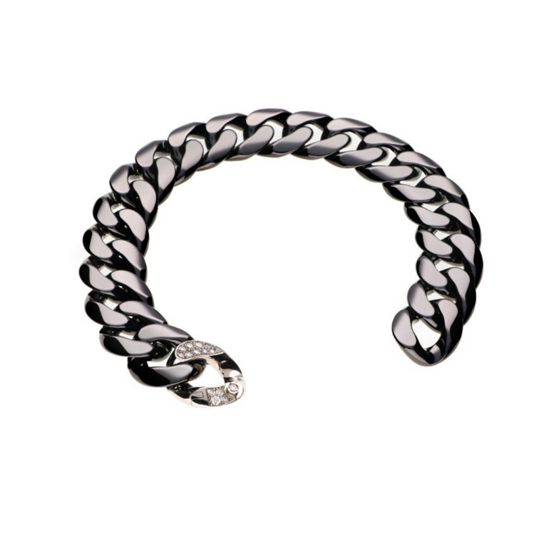 Ceramic Curb Link Bracelet with White Gold and Diamonds