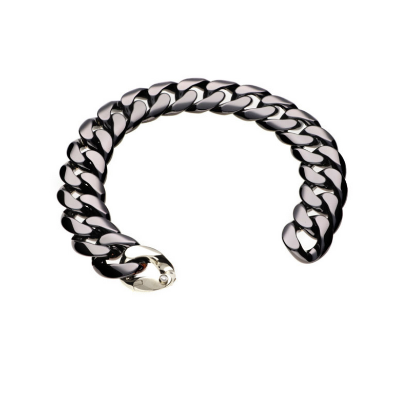 Ceramic Curb Link Bracelet with White Gold and Diamonds