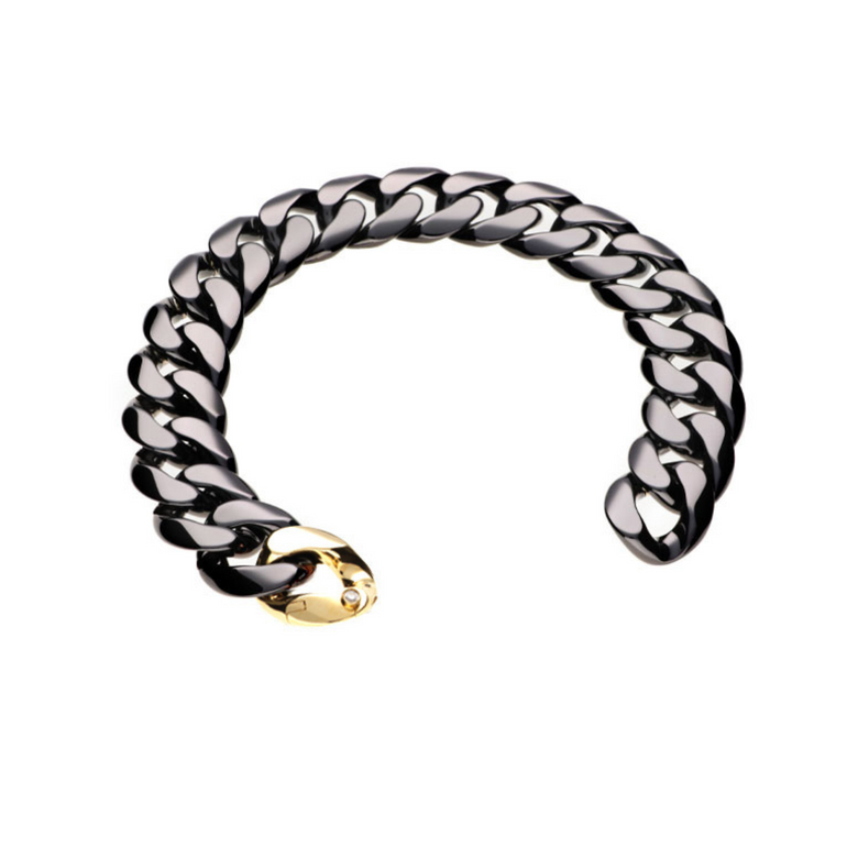 Ceramic Curb Link Bracelet with Yellow Gold and Diamonds