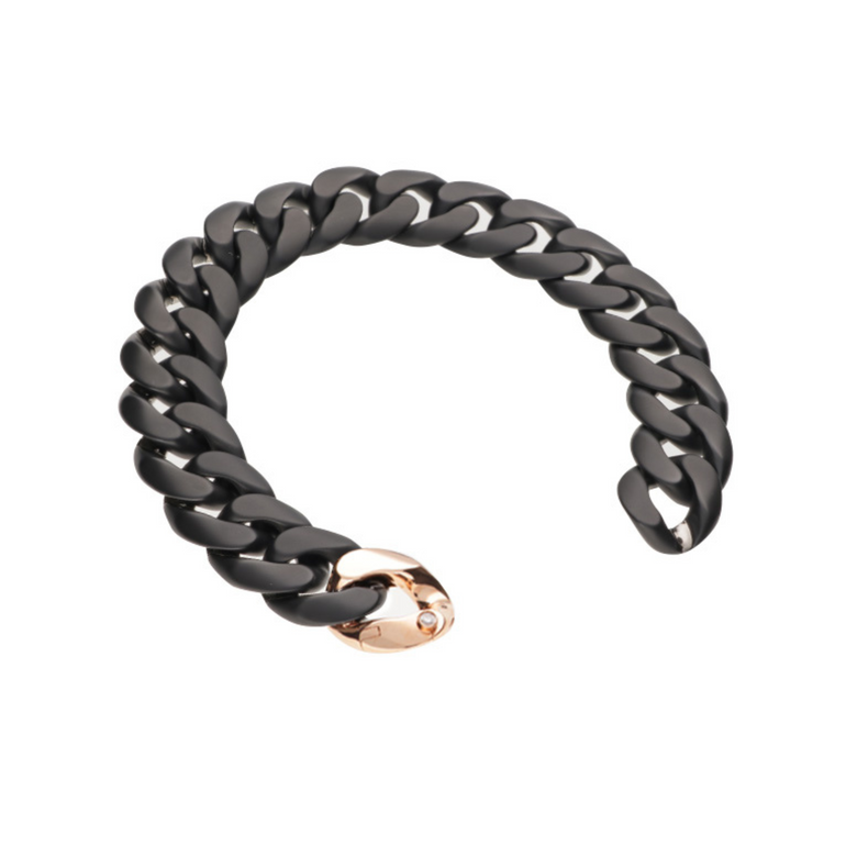 Ceramic Curb Link Bracelet with Rose Gold and Diamonds