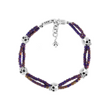 Purple Square Hematite Double Strand Bracelet with Skulls