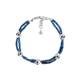 Blue Square Hematite Double Strand Bracelet with Skulls