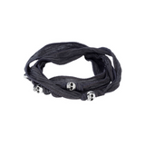 Multi-Wrap Black Silk Bracelet with Skulls