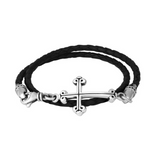 Thin Braided Leather Traditional Cross Double Wrap Bracelet