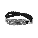 Double Wrap Leather Bracelet with Raven Feather